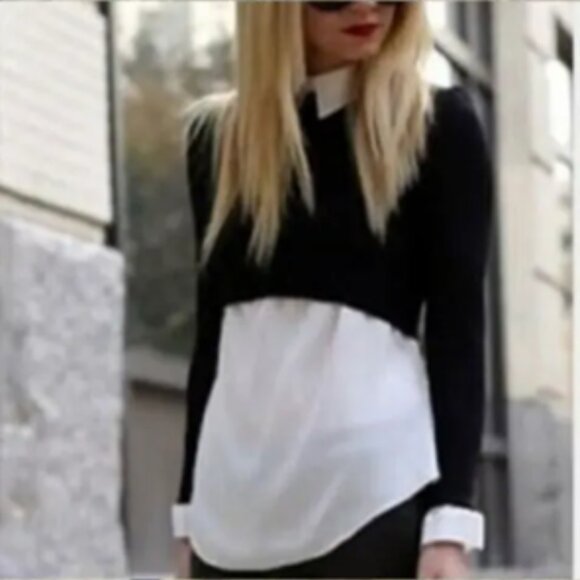 CAbi Sweaters - CAbi Black Ribbed Pullover Crop Prep High Low Long Sleeve Sweater #3525 Medium